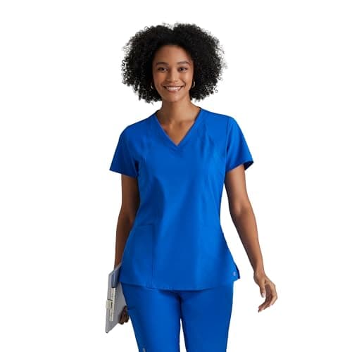 BARCO One Racer Classic Fit Scrub Top for Women – New Royal, 4-Pocket V-Neck Scrub Shirt w/ 360 Spandex Stretch, Moisture Wicking, Anti-Static and Quick-Shed – Medium, Regular Fit