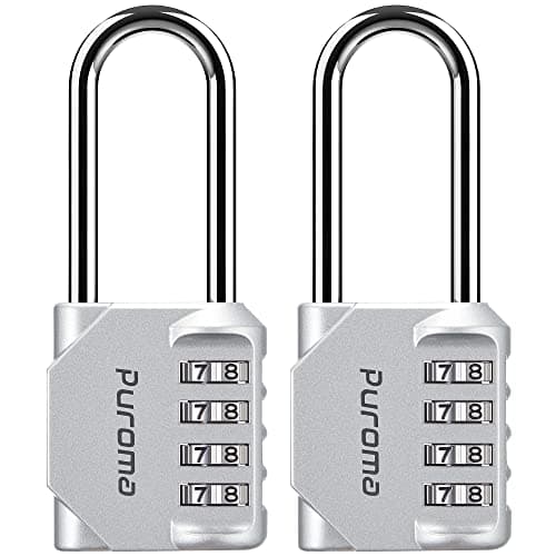 Puroma 2 Pack 2.6 Inch Long Shackle Combination Lock 4 Digit Outdoor Waterproof Padlock for School Gym Locker, Sports Locker, Fence, Gate, Toolbox, Case, Hasp Storage (Silver)