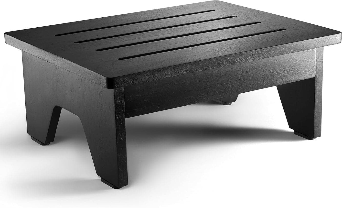 Craftsline One Step Stool for Adults 6.5" - Acacia Wood Step Stools for High Beds - 550 lbs Safety Stepping Stool Bathroom Aid for Handicap, Elderly, Seniors, Kid, Bathtub, Bed, Kitchen (Black)
