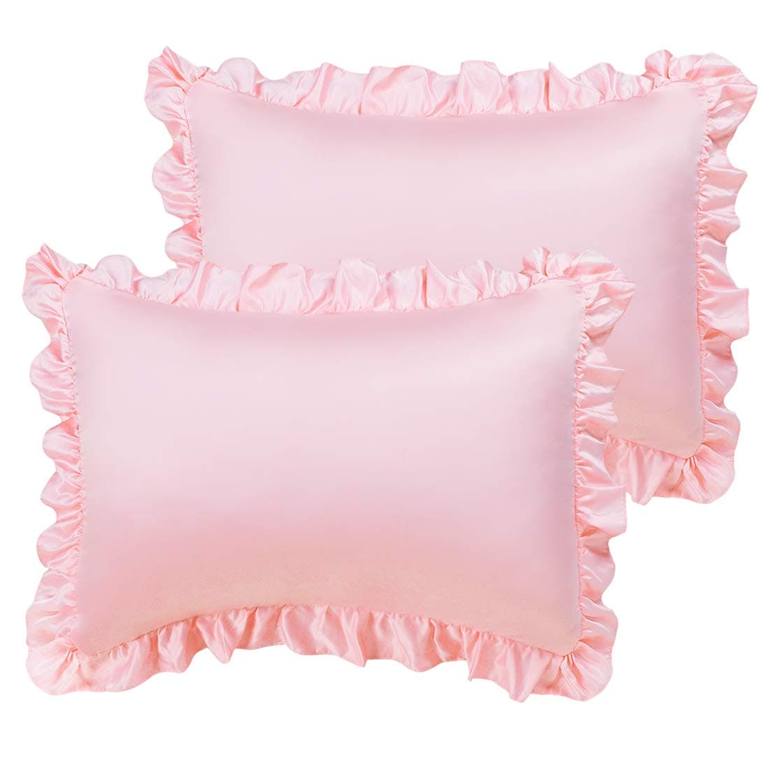PiccoCasa Satin Pillow Cases for Hair and Skin 2PackRuffled Pillow Shams Oxford Pillowcases Covers with Envelope Closure Pink Standard 20x26inch 3inch Hem