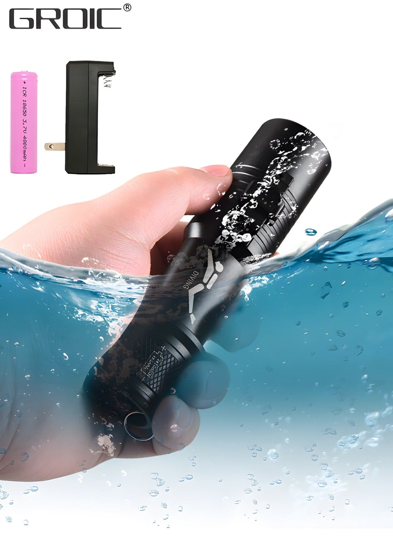 Diving Flashlight Dive Torch,LED Diving Flashlight Underwater Flashlight,Rechargeable Waterproof Underwater Lights Night,Outdoor flashlight