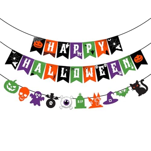 Party Propz Halloween decoration – 2pcs, Happy Halloween Banner with Character Banner | Spooky Party Haunted House | haunted houses