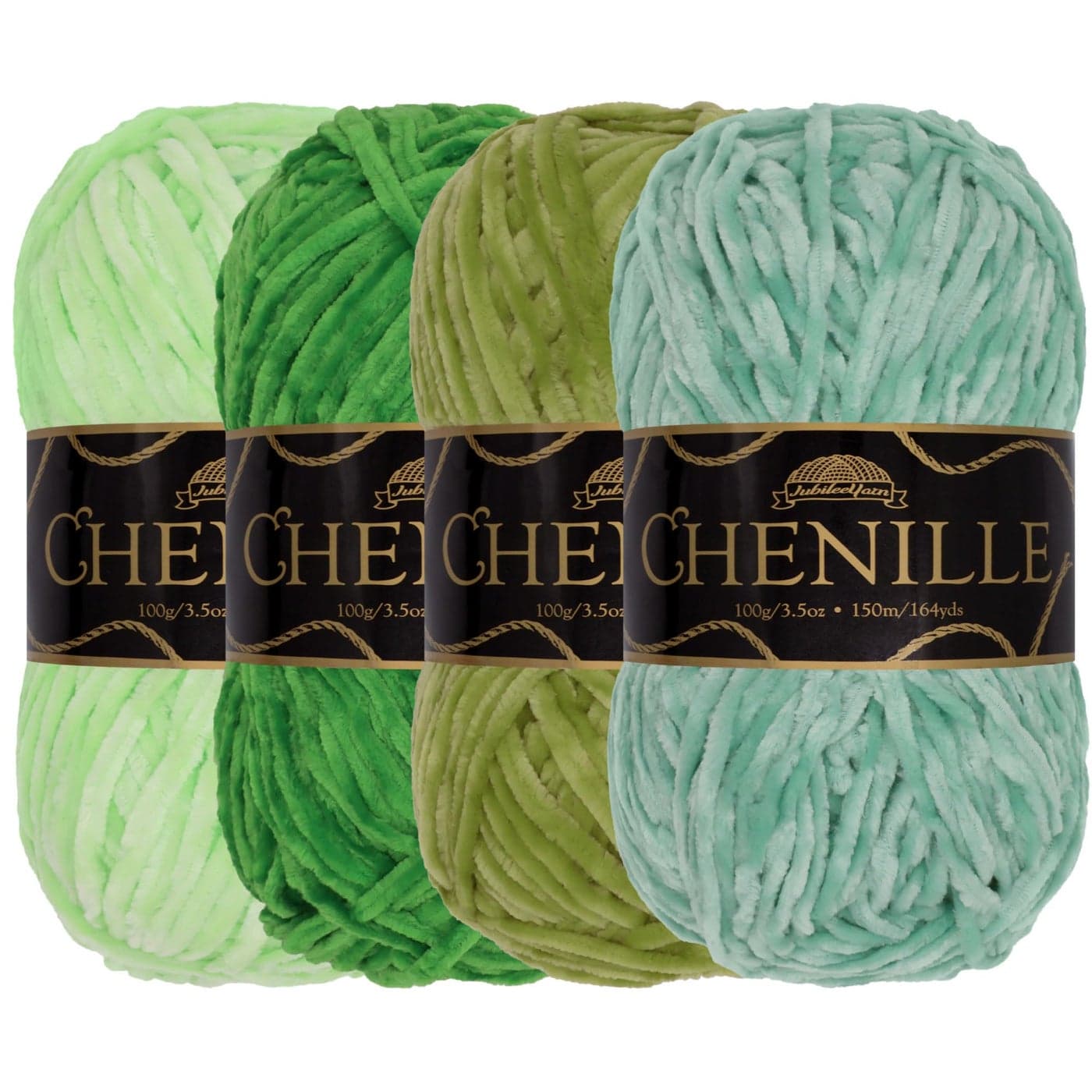 JubileeYarn Chenille Yarn 100gSkein Worsted Weight Shades of Green Velvet Assorted Colors Pack 4 Skeins