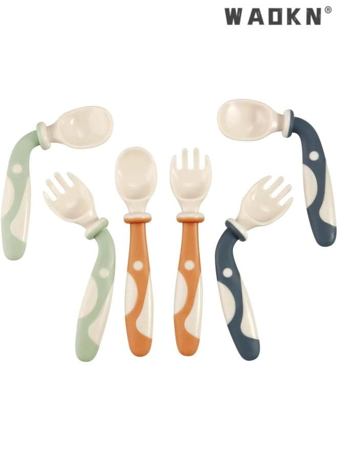 6-Pack Baby Bendable Spoons and Forks Set - 360° Flexible Training Utensils for Self-Feeding & BLW - BPA Free, No Spring-Back, Easy Grip for Left/Right Handed Toddlers , easy to clean , orange ,green ,blue .