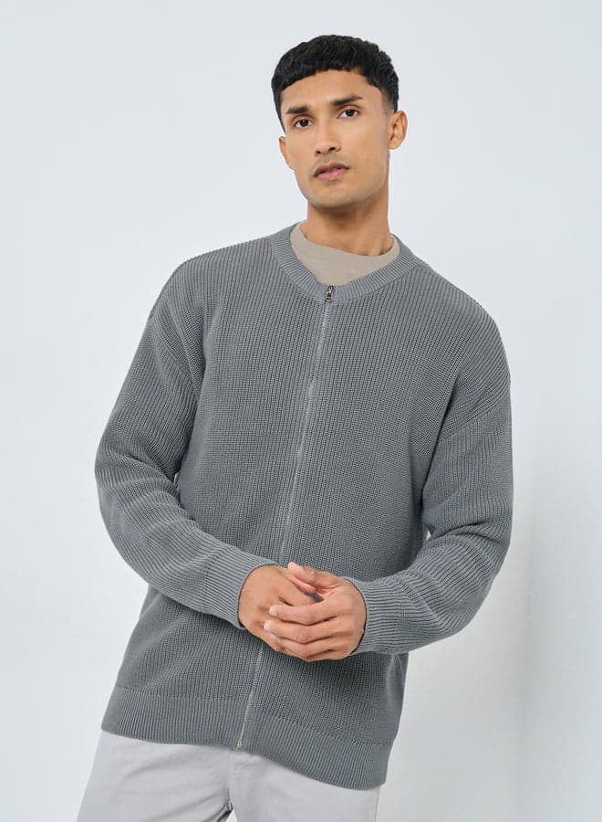 Men Grey Knitted Cardigan