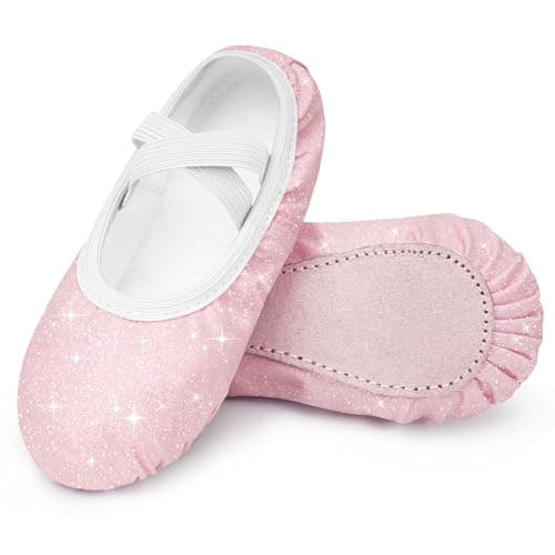 Stelle Ballet Shoes for Girls Glitter | Metallic Faux Leather Ballet Slippers Dance Shoes for Toddler/Little/Big Kids(Pink Glitter,11ML)