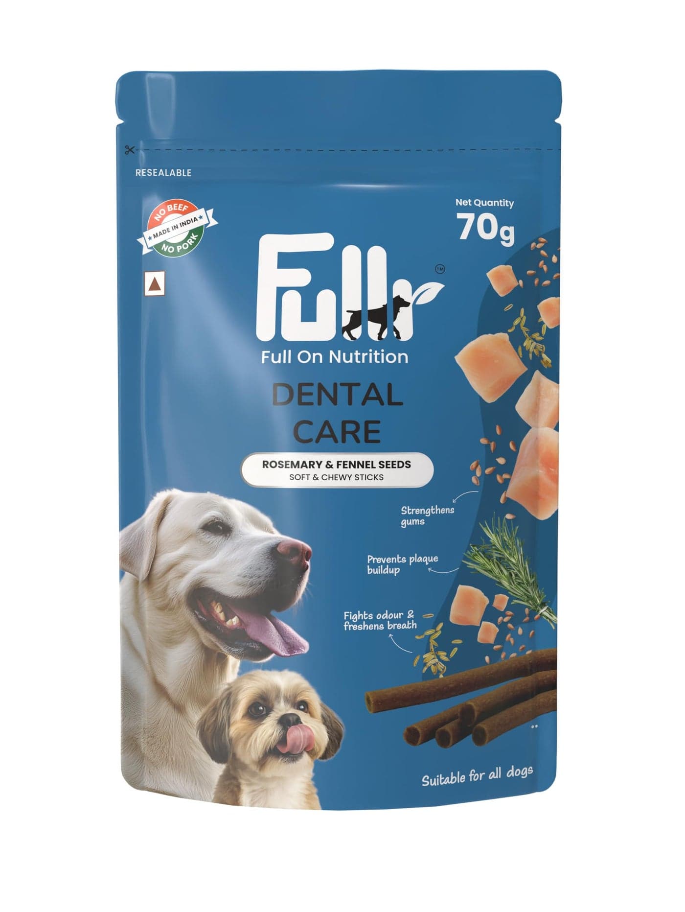 Fullr Dental Care Dog Treats | Soft & Chewy Sticks with Rosemary & Fennel | Supports Oral & Gum Health | Reduces Plaque & Tartar| Freshens Breath | Healthy Treats for All Breeds & All Life Stages, 70g