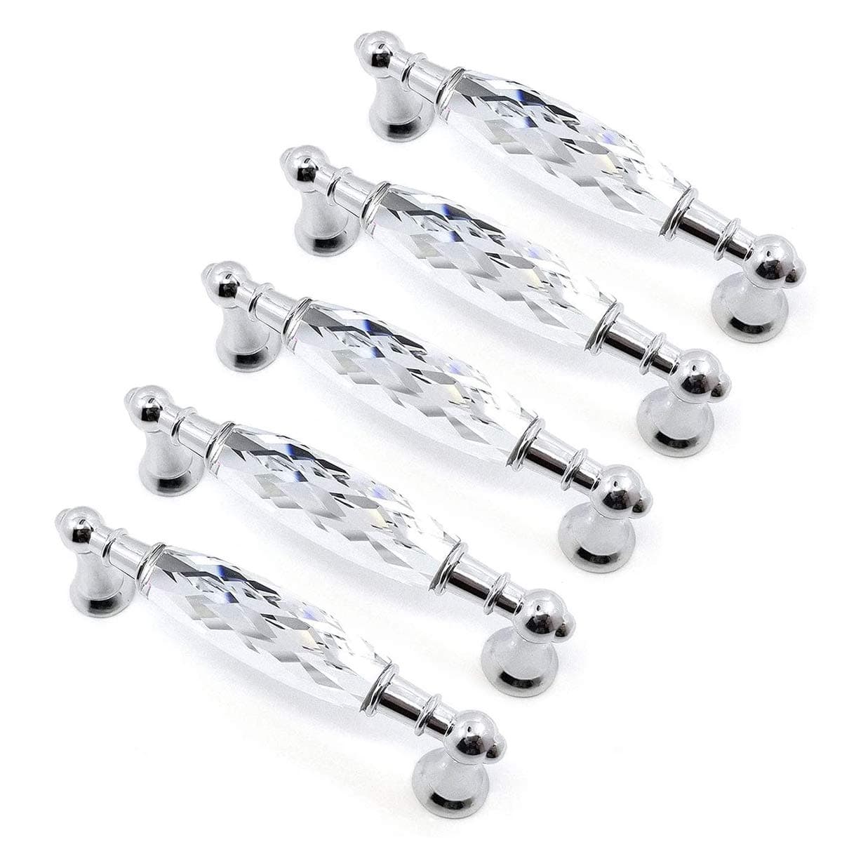 Crystal Drawer Pulls Handles 375 Hole to Hole Clear Glass Cabinet Knobs Pulls Dresser Knob Chrome Metal Silver Modern Cupboard Kitchen Bathroom Knobs 5 50 Hole to Hole