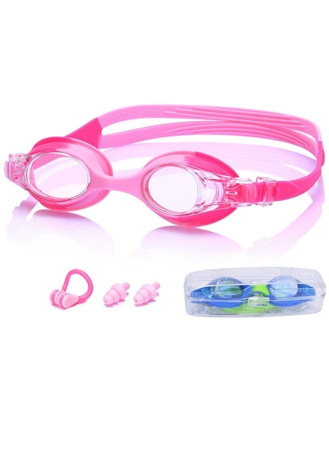 Swim Goggles Adjustable Double Row Silicone Belt Anti-Fog Swimming Goggles for Children Boys Girls Age 3-14 With Nose Clip Earplugs
