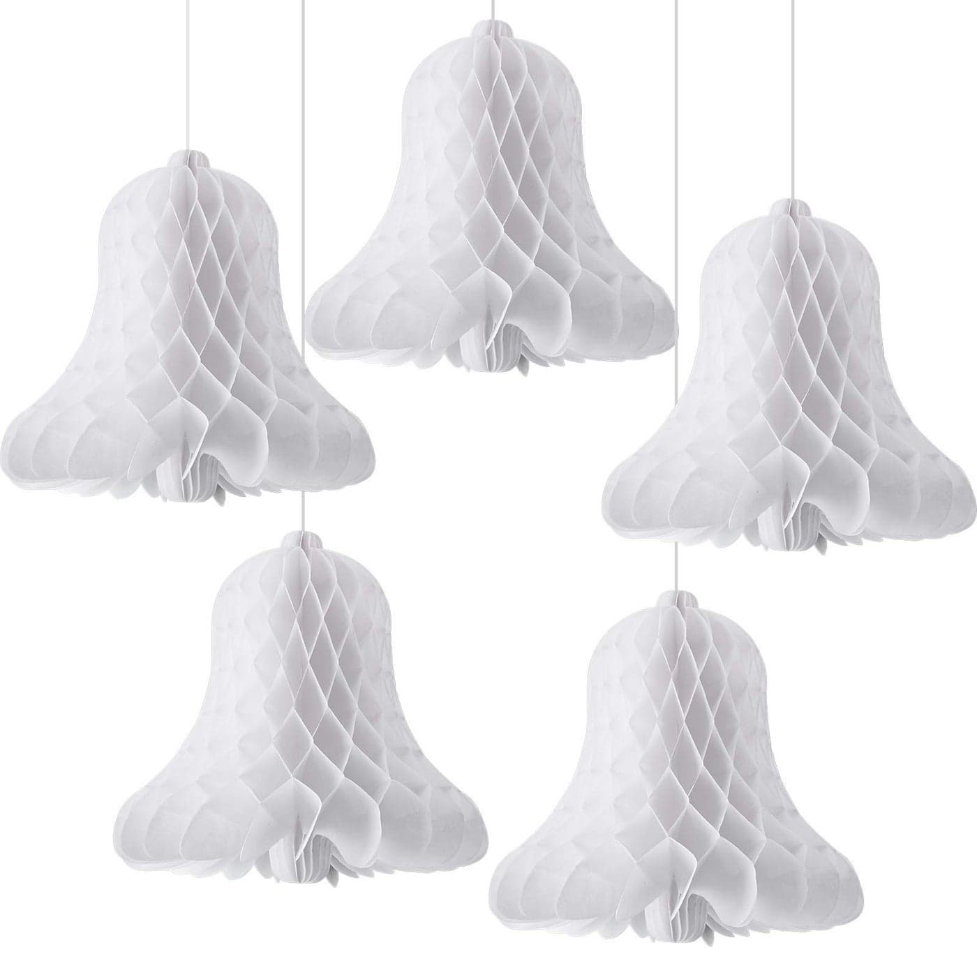 WILLBOND 5 Pieces Paper Wedding Bells White Hanging Large Heavy Honeycomb Bells Bridal Honeycomb Decorating Supplies for Weddings Parties Baby Showers