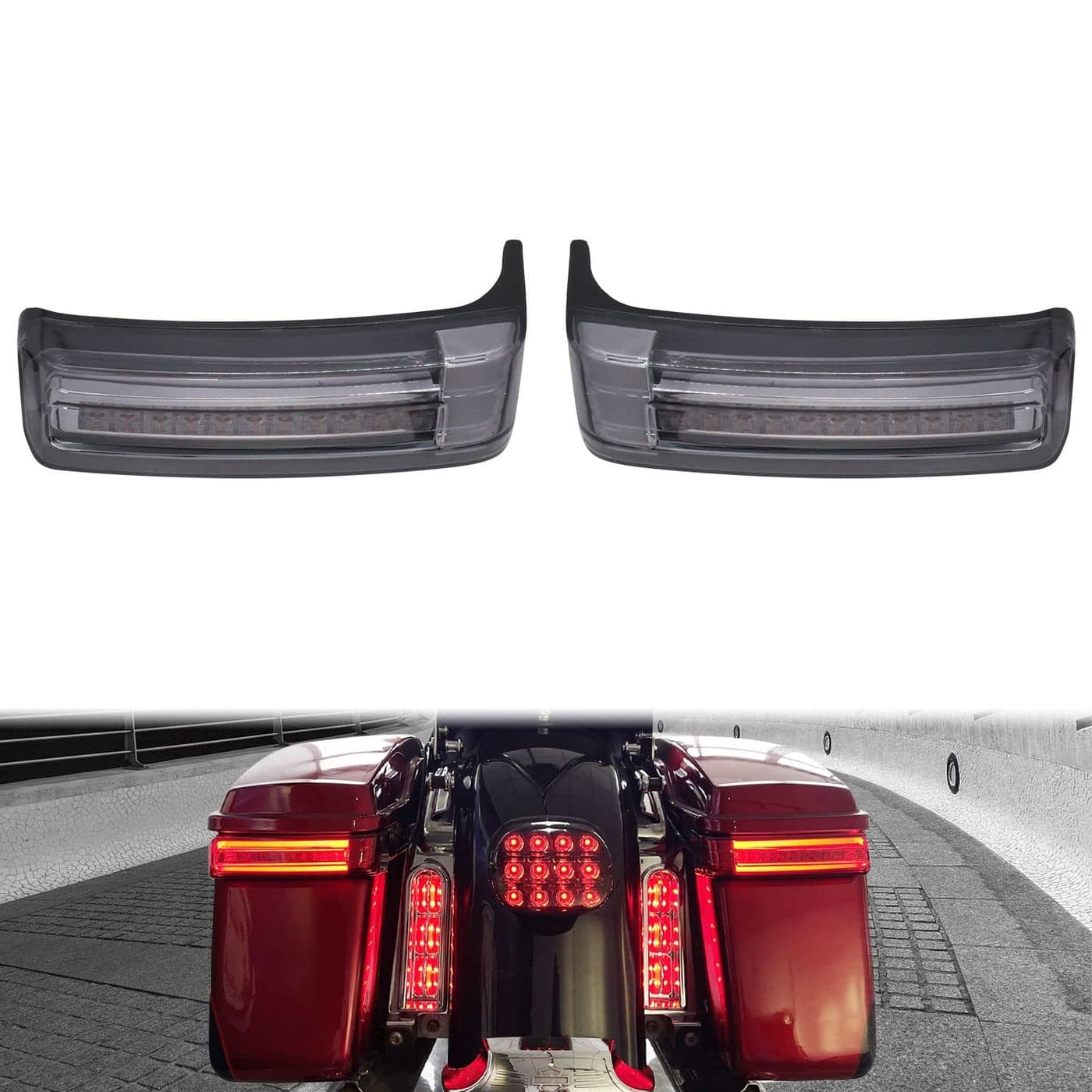 HDBUBALUS Motorcycle Saddlebag Tail Lights Run Brake LED Turn Signal Lamp Fit for Harley Touring Street Gilde Road Gilde Road King Electra Glide Ultra Limited 20142023 Black Smoke