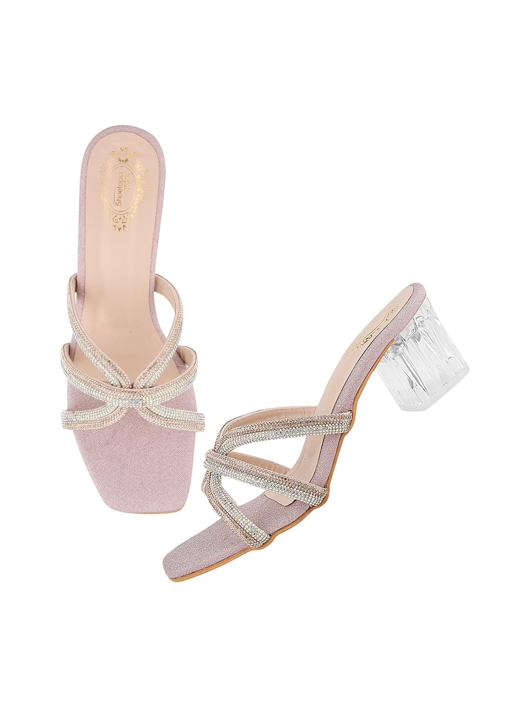 Shoetopia Stylish Embellished Rhinstone Detailed Rose-Gold Heels For Women & Girls /EU38