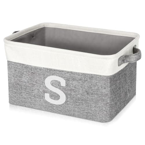 Lukeline Personalized Initial S Storage Basket Grey Faux Linen 155 L x 106 W x 94 H