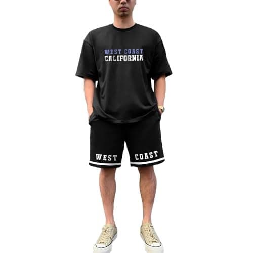 NOBERO Men Cotton Blend Oversized Printed Coord Set(1M-LWCS-R0179-BL3_Black_M)