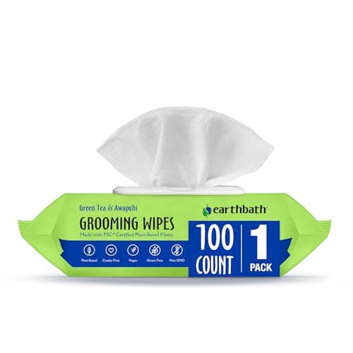 earthbath Hypo-Allergenic Fragrance-Free Grooming Wipes for Dogs & Cats, Removes Dander, Drool & Discharge, Designed for Sensitive Skin, 100 Wipes (1 Pack)