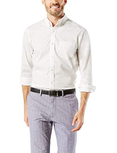 Dockers Men's Classic Fit Long Sleeve Signature Comfort Flex Shirt (Standard and Big & Tall), Paper White, 3X-Large