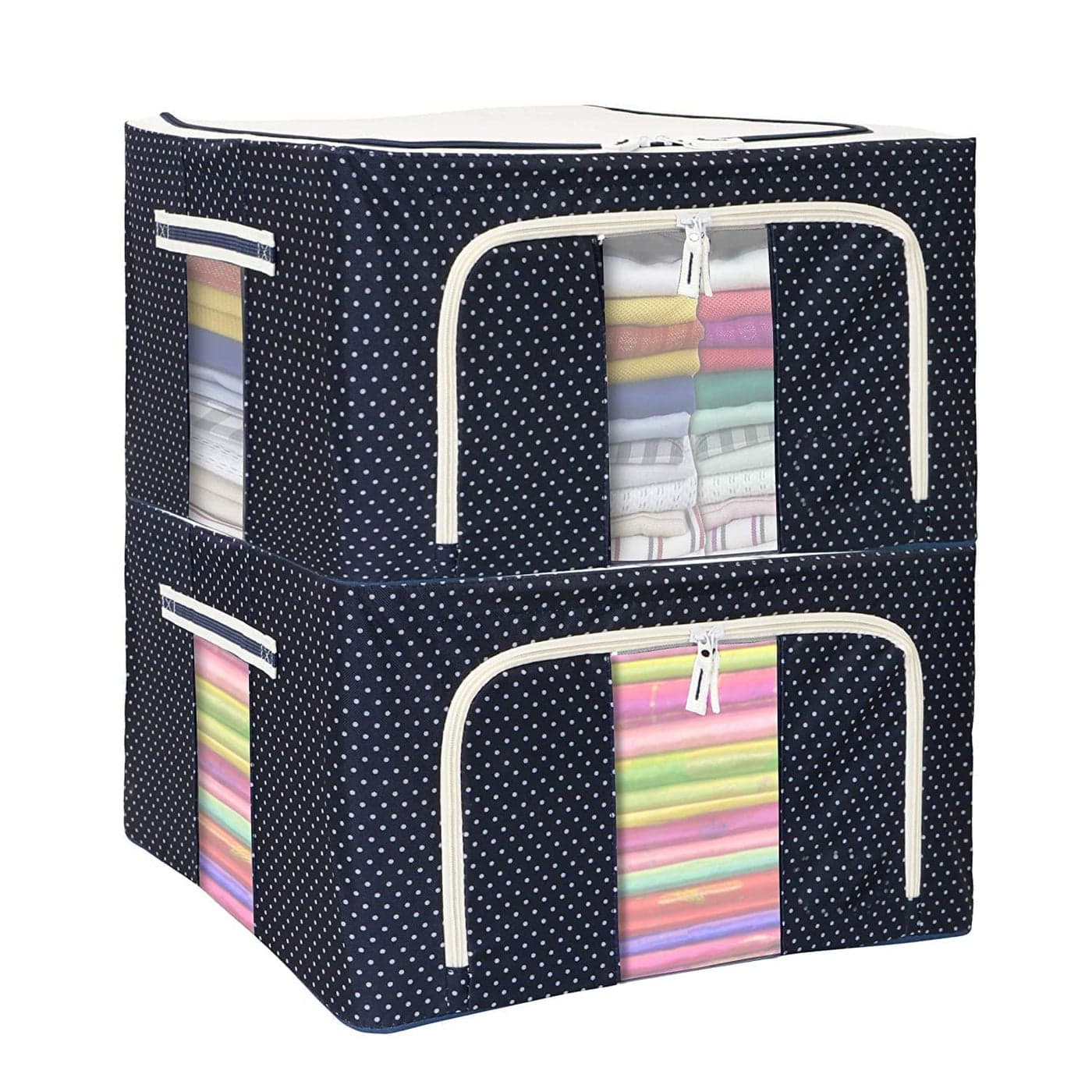 Clothes Storage Organizer Bins Containers Storage BinsOxford Cloth Steel Frame Box with Foldable Clear Window Reinforced Handles 66 ltr