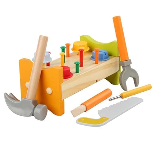 RITHVI STORE - Wooden Tool Kit for Kids | Pretend Play Construction Toy Set | STEM Educational Mechanic Toy for Boys & Girls Ages 3-8 | Montessori Toy (Nut Table)