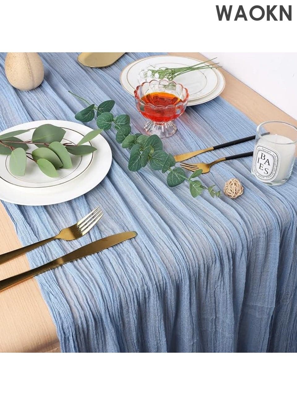 13ft x 35in Semi-transparent Table Runner Extra Long Grey Blue Cheesecloth Tablecloth Bohemian Country Tablecloth for Kitchen Dining Room Bridal Shower Wedding Party Supplies Coffee Table Decoration
