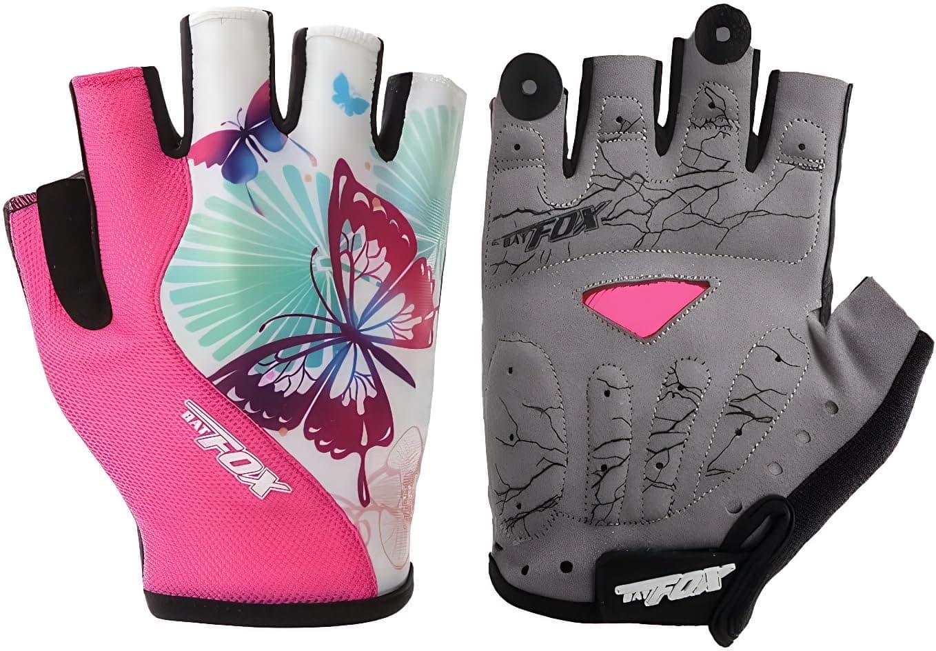 DuShow Women Half Finger Cycling Gloves, Butterfly Pattern Printed with Anti-Slip Shock-Absorbing Pad for Road/Mountain Biking, Gym - Short Fingerless(Pink,S)