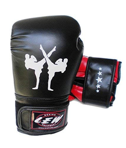 LEW Classic PU Leather Black/Red Training/Fight/MMA Boxing Gloves with a Pair of Hand Wraps