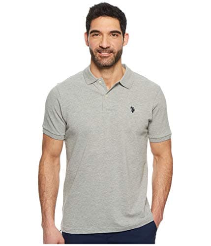 U.S. Polo Assn. Men's Classic Polo Shirt, Two-Button Closure Pique Polo Shirt, Summer Fashion Golf Shirt, Heather Grey, Medium
