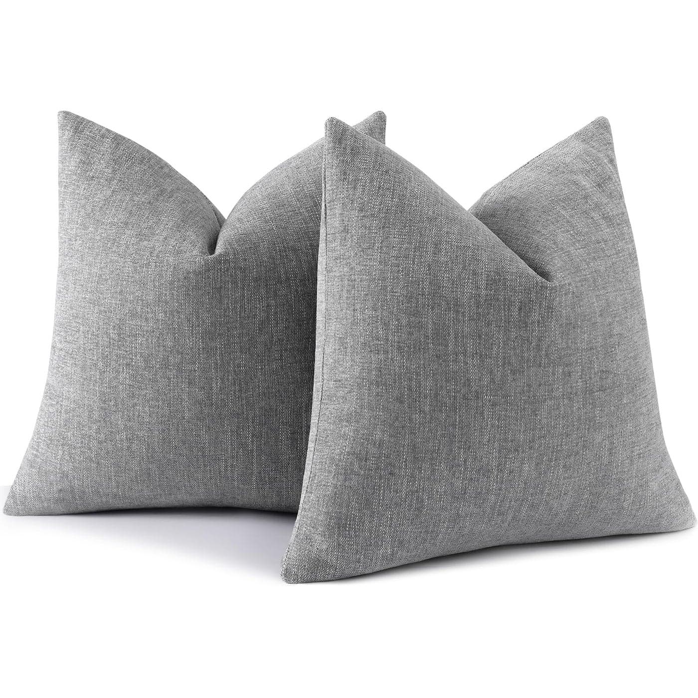 decorUhome Spring Chenille Decorative Euro Sham Throw Pillow Covers 24x24 Set of 2 Farmhouse Textured Square Neutral Solid Accent Pillow Covers for Couch Sofa Bed Living Room Home Decor Grey