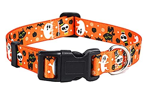 Mihqy Halloween Dog Collar - Pumpkin Bat Ghost Pattern - Adjustable for Small Medium Large Dogs(Halloween,XS)