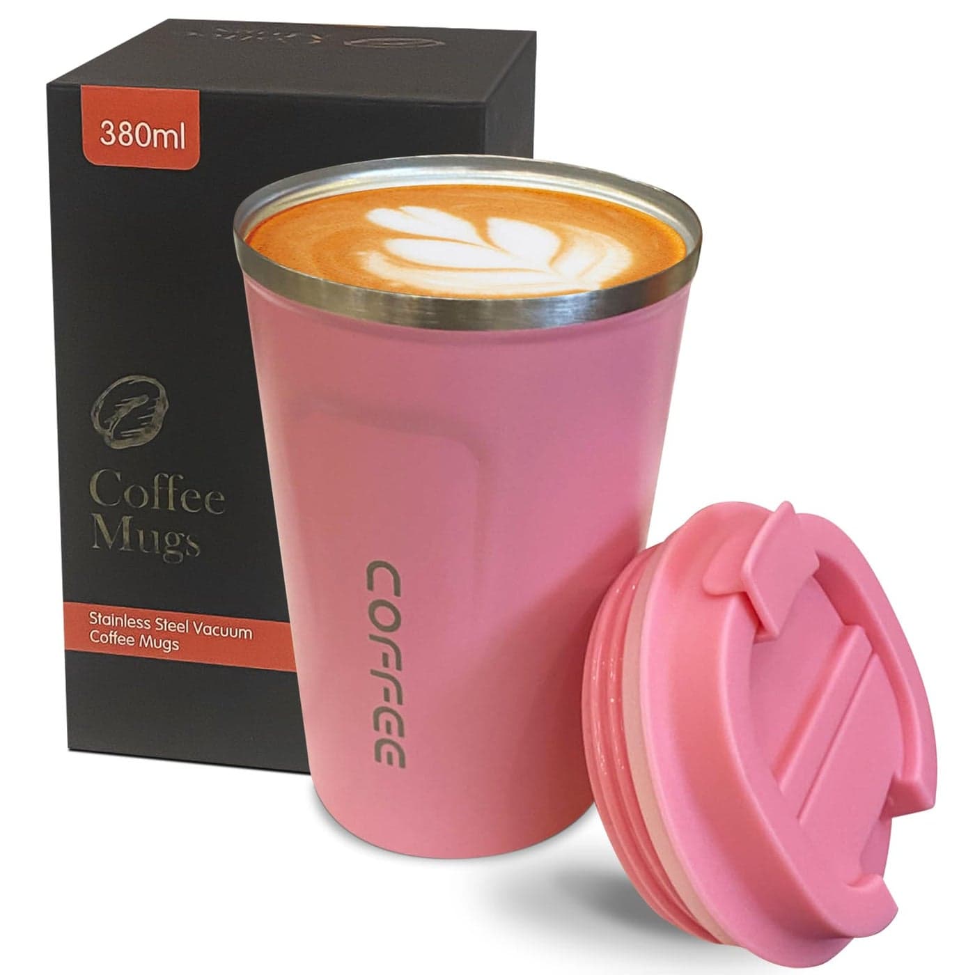 YINBAOGE Insulated Travel Coffee Mug Spill Leak Proof Portable To Go Camping Stainless Steel Coffee Tumbler Reusable Thermal Coffee Cup with Lid for Hot Cold Drinks 2ndPink 12 OZ
