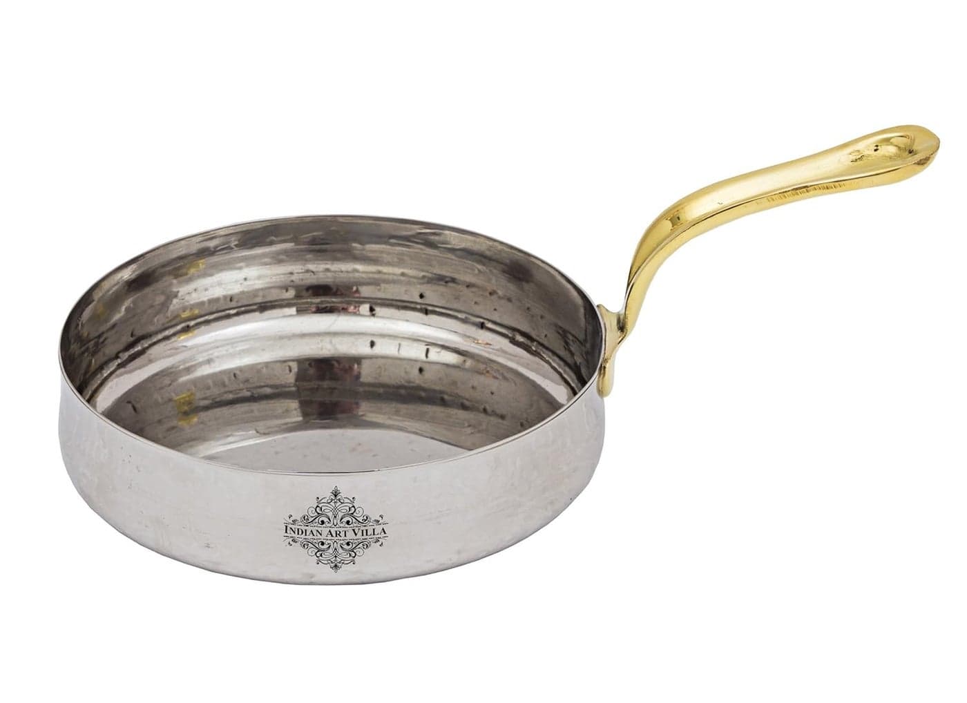 INDIAN ART VILLA Hammered Steel Curved Sauce Pan Serveware Tableware Width 50 Silver