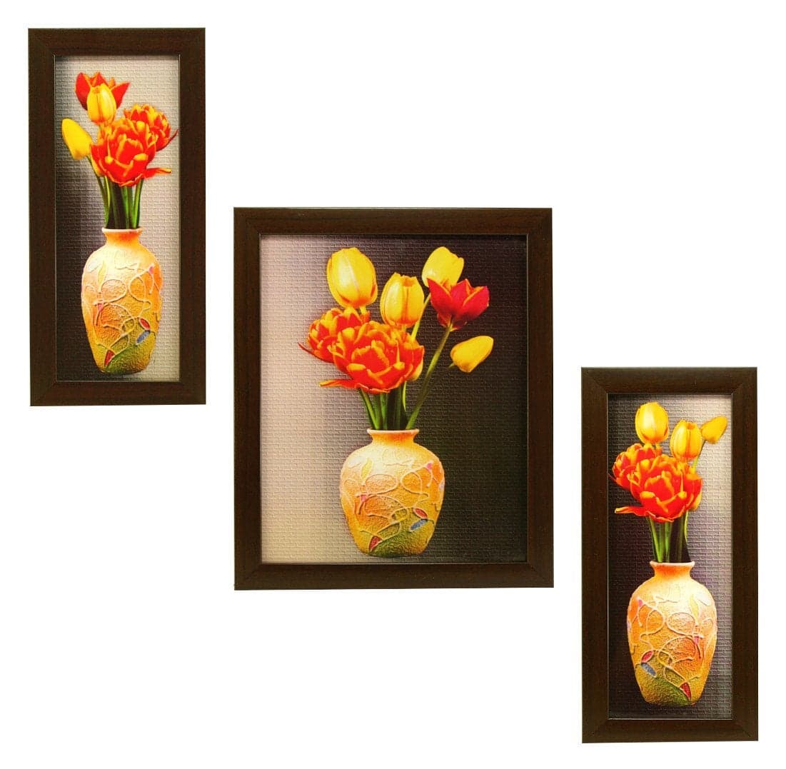 Indianara 3 Piece Set of Framed Wall Hanging ArtMulticolor1Multicolor Wood