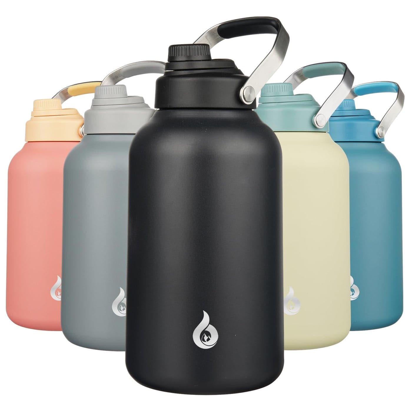 BJPKPK 1 Gallon Water Bottle Insulated Dishwasher Safe 128oz Large Water Jug with Metal Handle BPA Free Spout Lid Stainless Steel Metal Thermo for Gym Sports Hiking Black