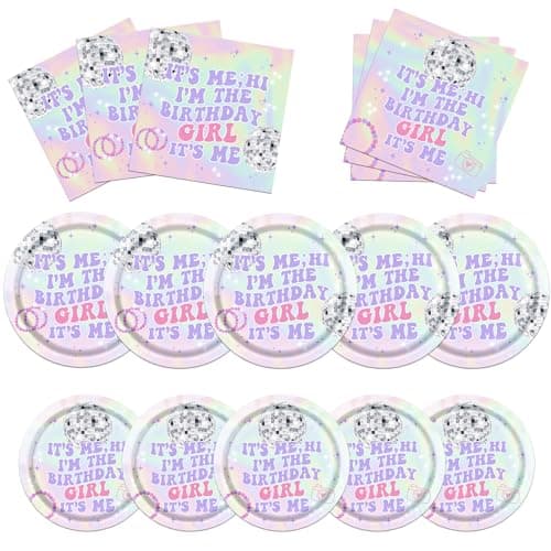 Iridescent Its Me Hi Im The Birthday Girl Tableware 60 Pcs Music Decorations Includes Plates and Napkins for 20 Guests