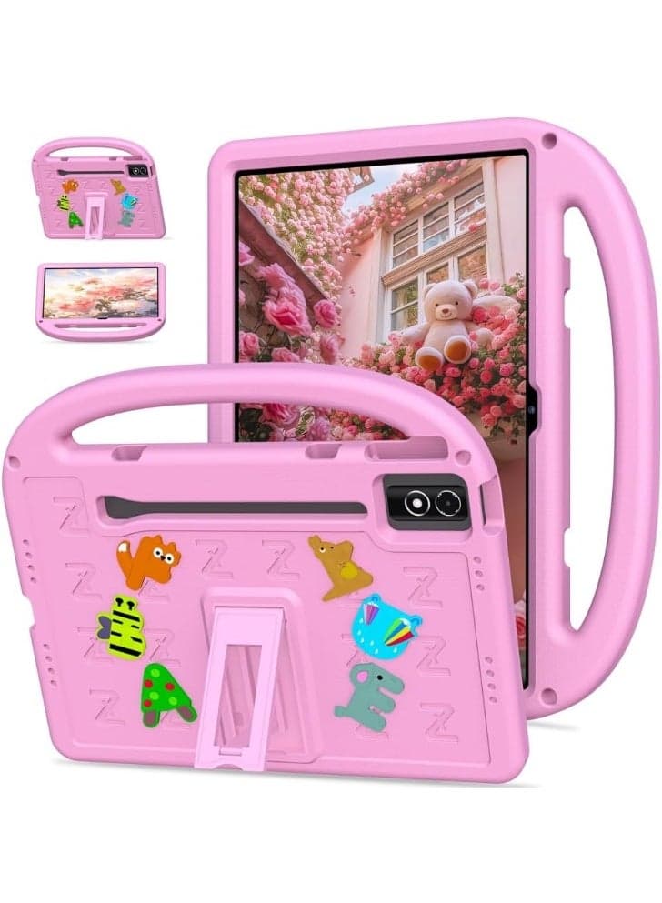 Kids Case for Lenovo Idea Tab Pro 12.7 inch 2025 TB373FU TB375FC, 【Kids Friendly】 DIY Cute Cartoon Lightweight EVA Shockproof Handle Stand Protective Cover (Pink)