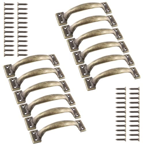 Jiozermi 12 Pcs 4 Rustic Gate Handle Iron Hardware Handle Pull with Screw Vintage Farmhouse Cabinet Handles Retro Drawer pulls for Outdoor Garage Drawer Bronze