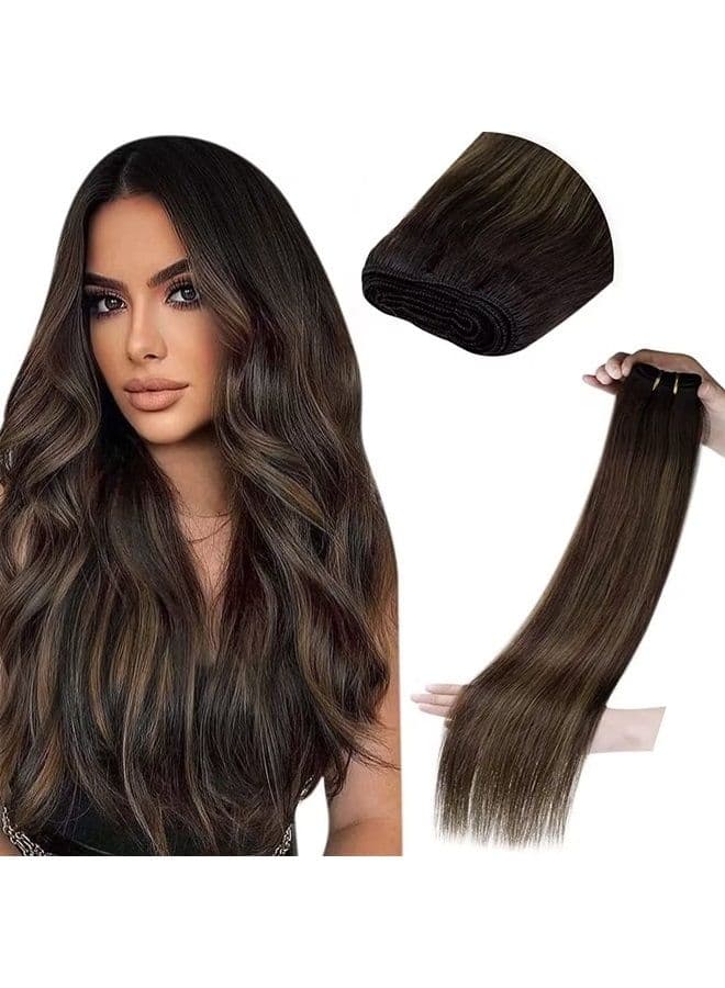 Sew in Extensions Human Hair Balayage Brown Real Weft Extensions Human Hair Natural Double Weft 18 inch Silky Staight 100G
