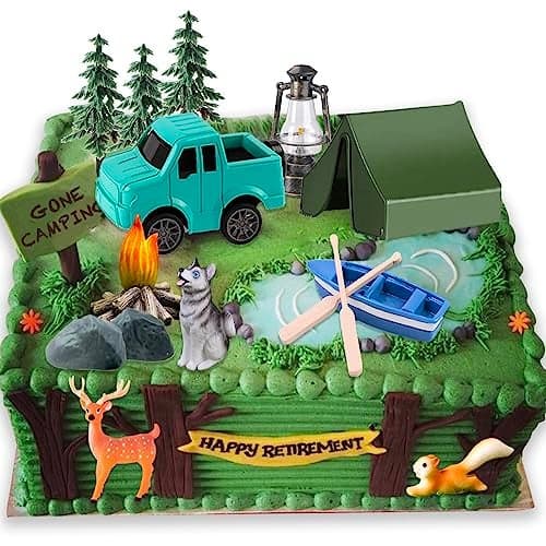 16 Pcs Camping Cake Toppers Camp Cake Decorations Fireside Camp Forest Cake Decors for Kids Camping Forest Theme Party and Camping Fans Birthday Supplies