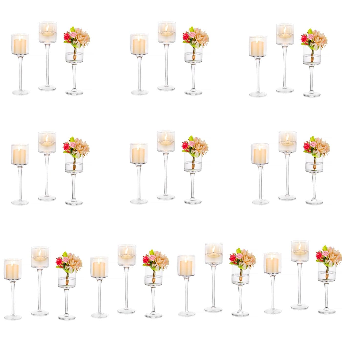 Glass Candle Holder for Table Centerpiece Tall Tea Lights Elegant Clear Long Stem for Pillar and Floating Candles Wedding Party Home Decor Set of 30