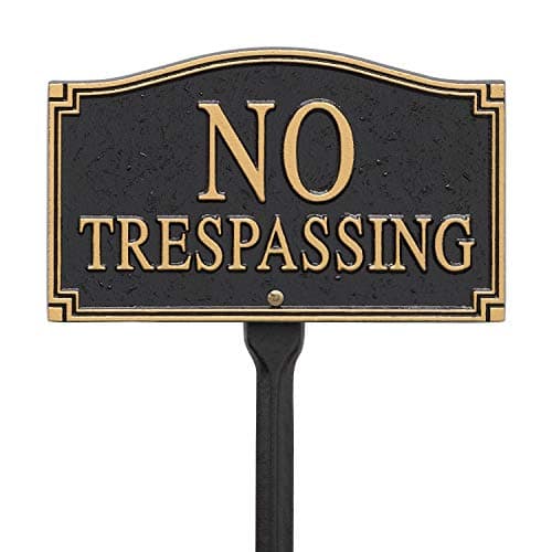 Whitehall Products No Trespassing Wall/Lawn Statement Plaque, Black/Gold