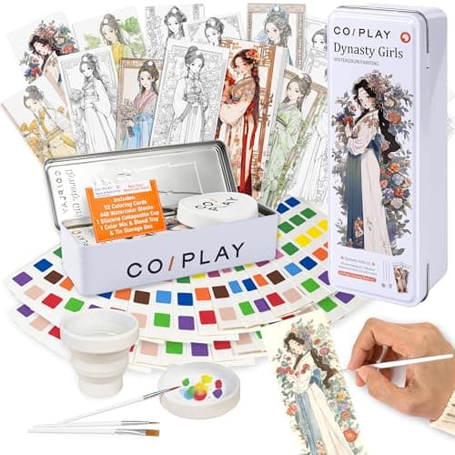 COIPLAY 648 Color Blocks Watercolor Paint Set 52Bookmarks 3 Brushes Silicone Cup Dynasty Girls Coloring Books for All Ages TravelFriendly Easy to Use All in One Art Supplies Craft kit
