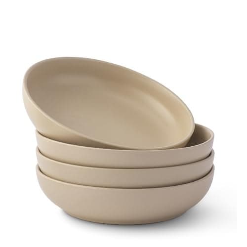 JoyJolt Mesa 40oz Stoneware Serving and Soup Bowls - Set of 4, Large Salad and Pho Bowls, Dishwasher and Microwave Safe, Aesthetic Kitchen Essentials - Matte Beige