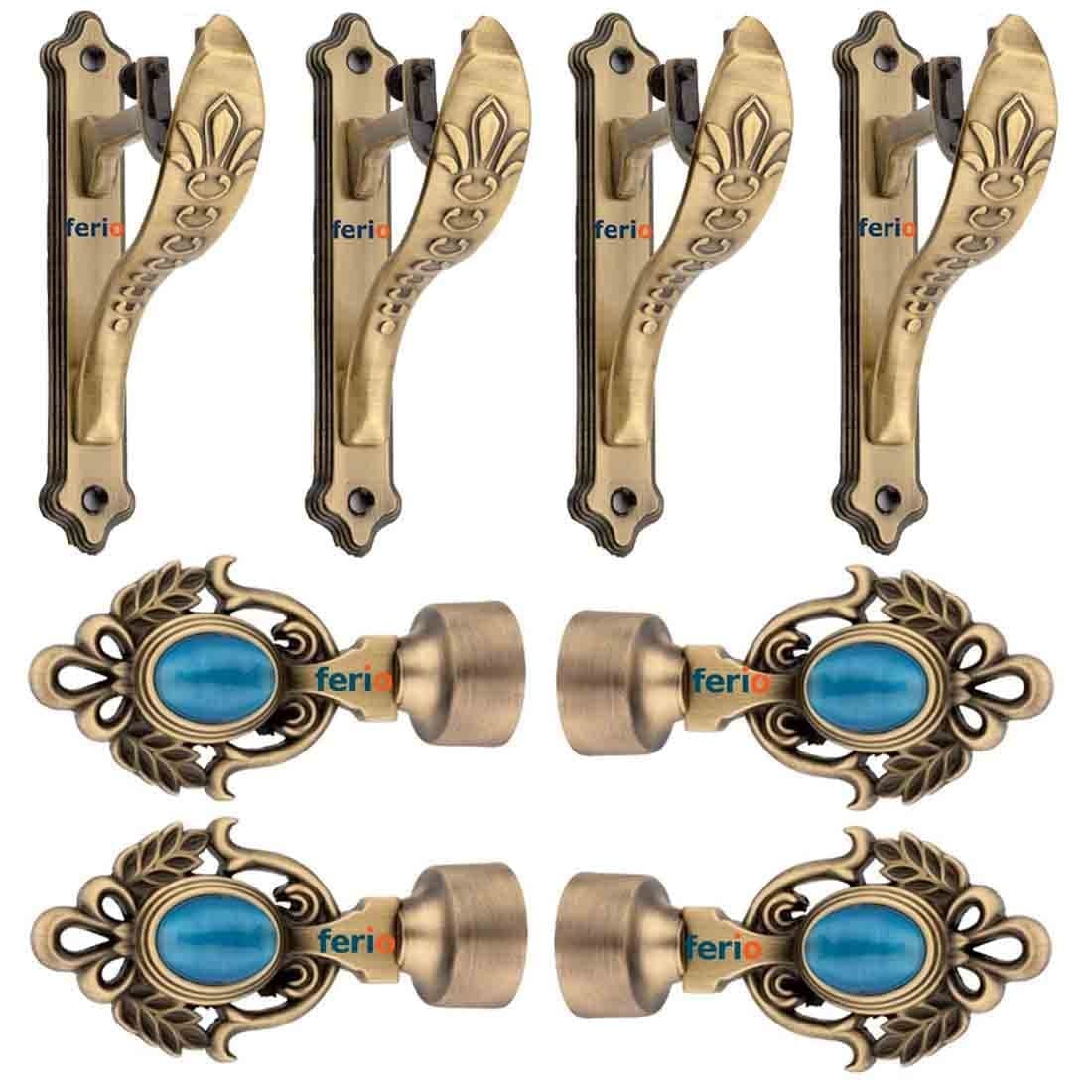 Ferio Zinc Heavy Curtain Brackets and Curtain Finials for 1 Rod for Parda Holder Curtain Accessories for Home Decor Curtain Bracket 4 Pcs and Curtain Finials 4 Pcs