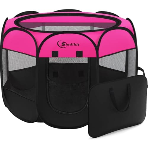 Siedihit Dog Playpen Medium Puppy Pet Playpen Dog Crate Tent Cage IndoorOutdoor Portable Pop Up Dogs Kennel Playpen with Carrying Case for DogsCatsRabbits Hot Pink