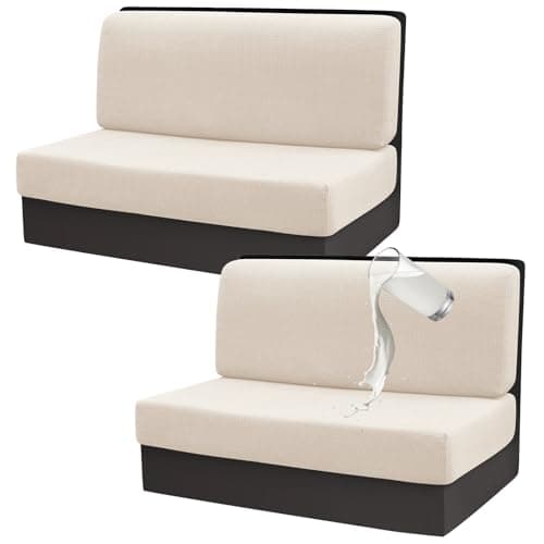 Gollense RV Dinette Cushion Covers Set of 2, Waterproof Stretch Camper Cushion Covers, Sectional Replacement RV Seat Covers for Trailer Couch, Includes 2 Backrest Cover & 2 Bench Cover (Beige)