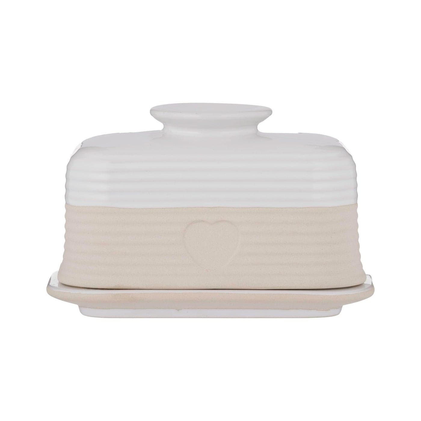 Mason Cash Rustic Charm Butter Dish Stoneware Dish with Debossed Heart Motif Elegant Matt Gloss Finish Fits Up to 500g of Butter Durable Dishwasher Safe