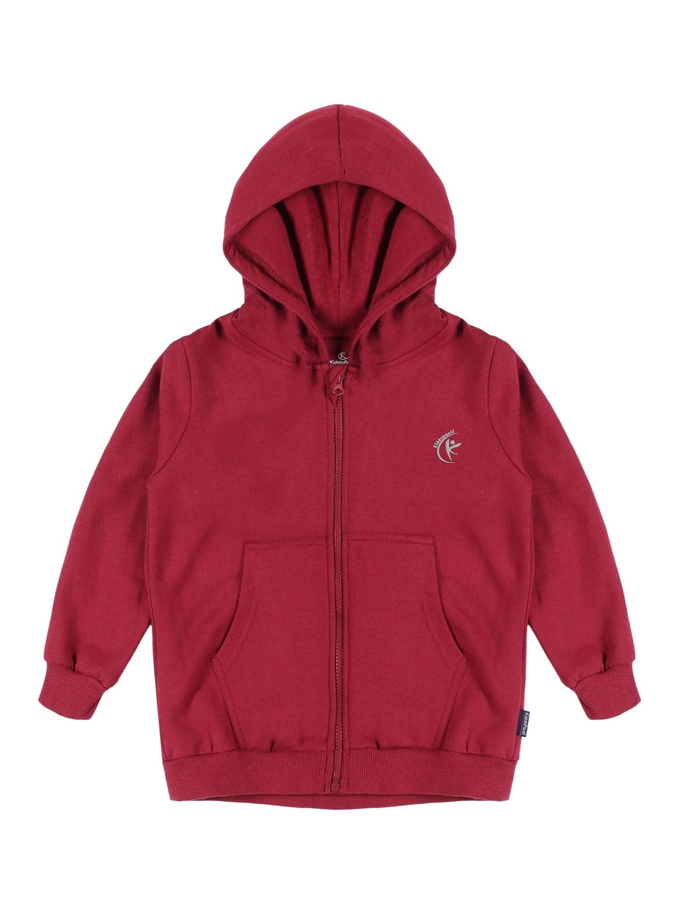 KiddoPanti Boys & Girls-Child Cotton Blend Solid Regular Full Sleeve Zip Front Open Hooded Sweatshirt, Maroon, 12-14Y