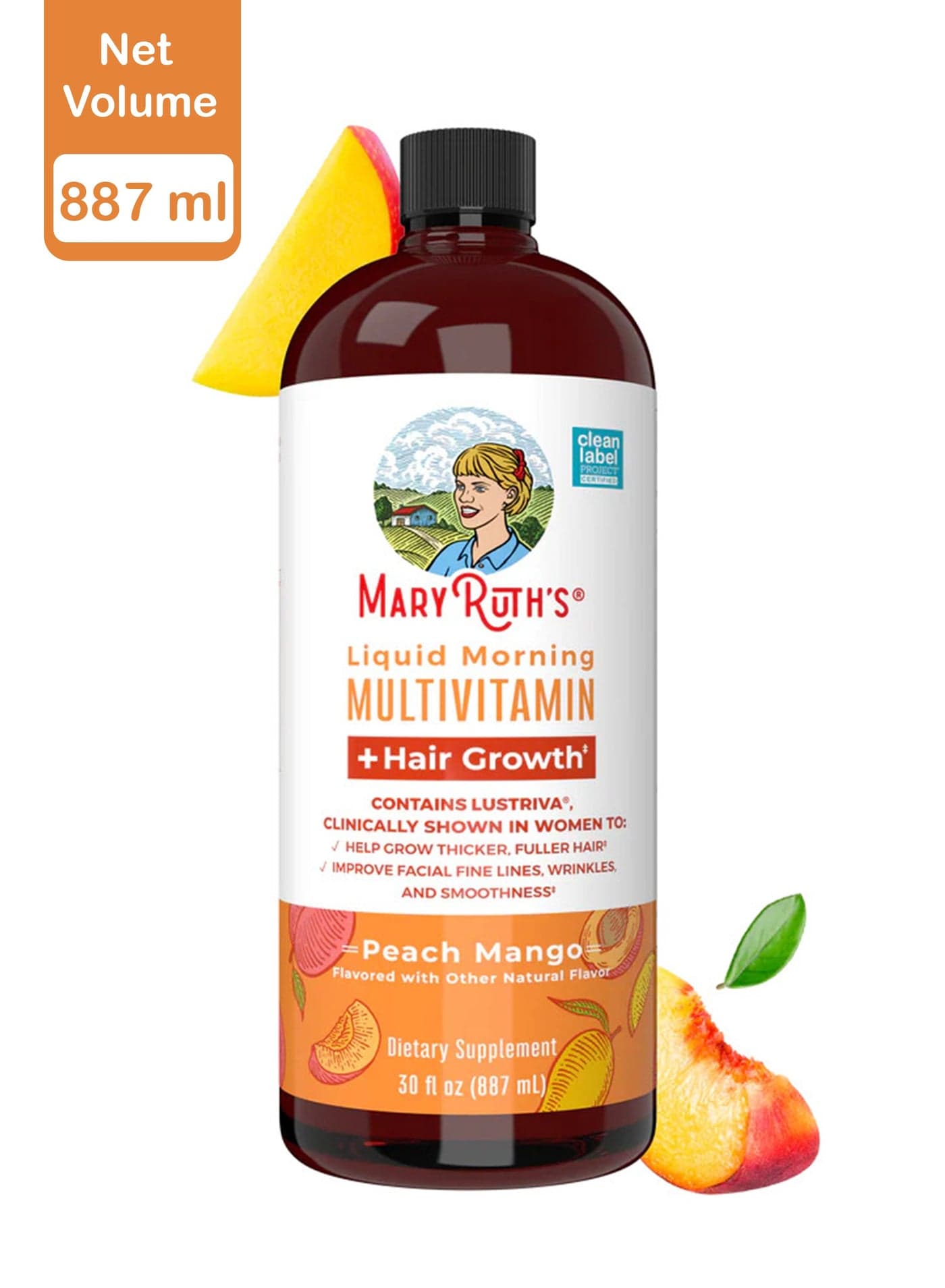 Liquid Morning Multivitamin + Hair Growth , Peach Mango, 30 fl oz (887 ml)