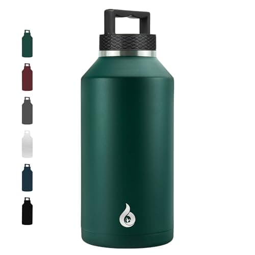 BJPKPK Half Gallon Water Bottle Insulated, Dishwasher Safe 64 oz Water Bottle with Handle, Leakproof BPA Free Water Jug, Large Stainless Steel Thermo for Sports, Army Green