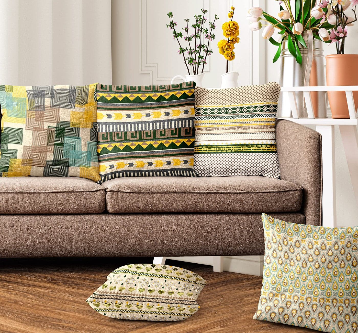 Ultimate Trends Polyester Digital Modern Printed Cushion Cover 16x16 Set of 5, Cream (UTCC-1038_ 16)