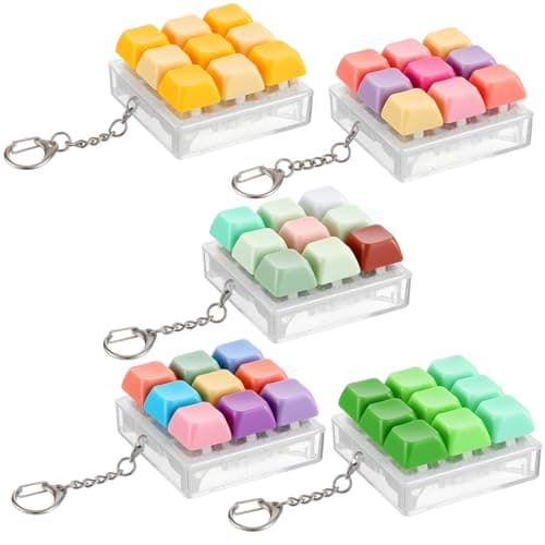 VioraWhite 20 Pcs Keyboard Fidget Clicker Keychain Noisy Fidget Keyboard Colorful 9in1 Keycap Stress Relief Decompression Button Finger Clicker for Office Gifts Adults to Relief Stress